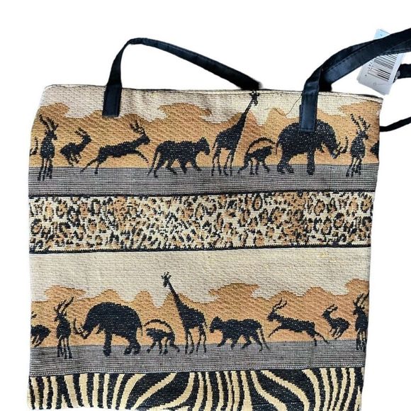 VTG Colony Collection Womens Safari African Jute Canvas Shoulder/Tote Bag Medium - Picture 2 of 5